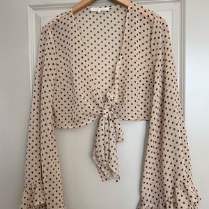 Cropped Long Sleeve Tie Front Top